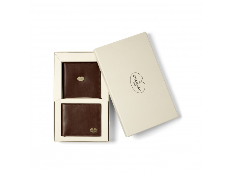 Le Chameau bifold wallet & licence wallet gift set - Marron Fonce