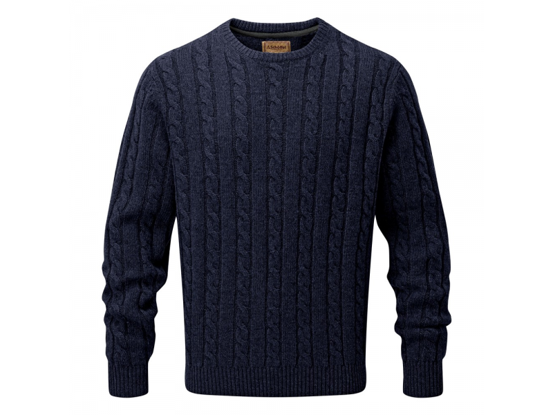 Schoffel Lambswool Chunky Cable Crew Jumper Navy